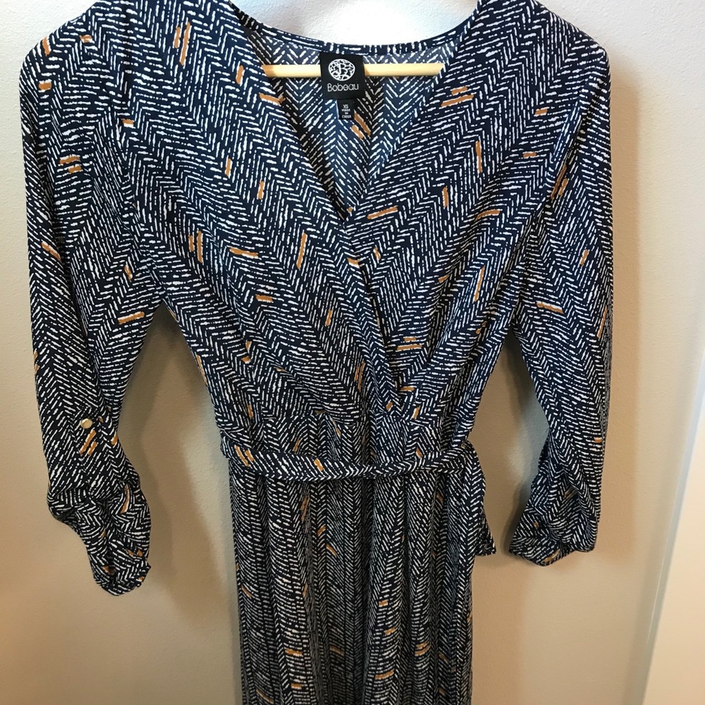 3/4 length Bobeau faux wrap dress